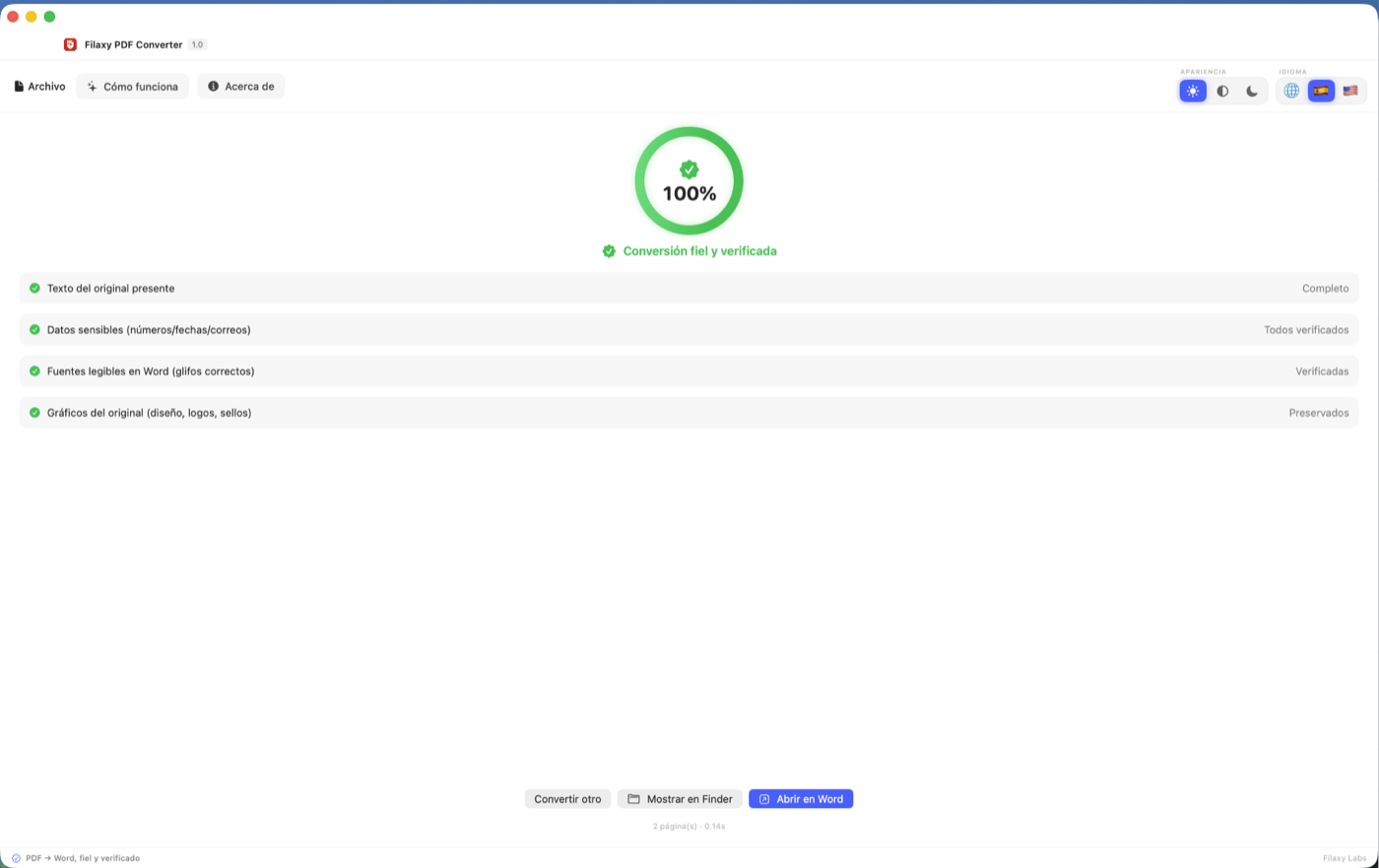 Spanish interface